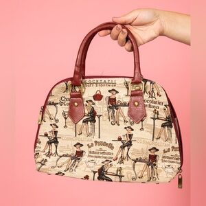 Vintage Burgundy Cocktails on Broadway Tapestry Embroidered Handbag